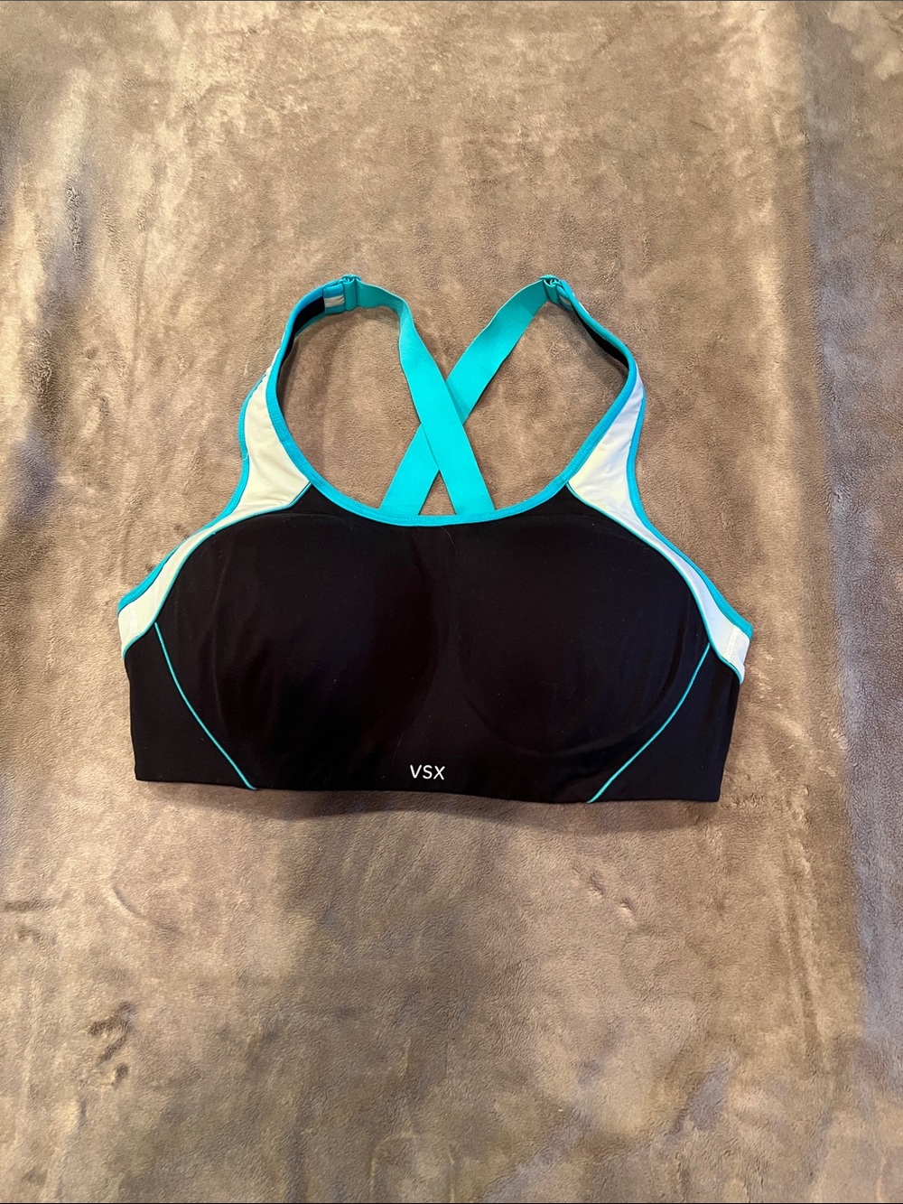 Victoria's Secret VSX Black and Teal Cross-Back Sports Bra